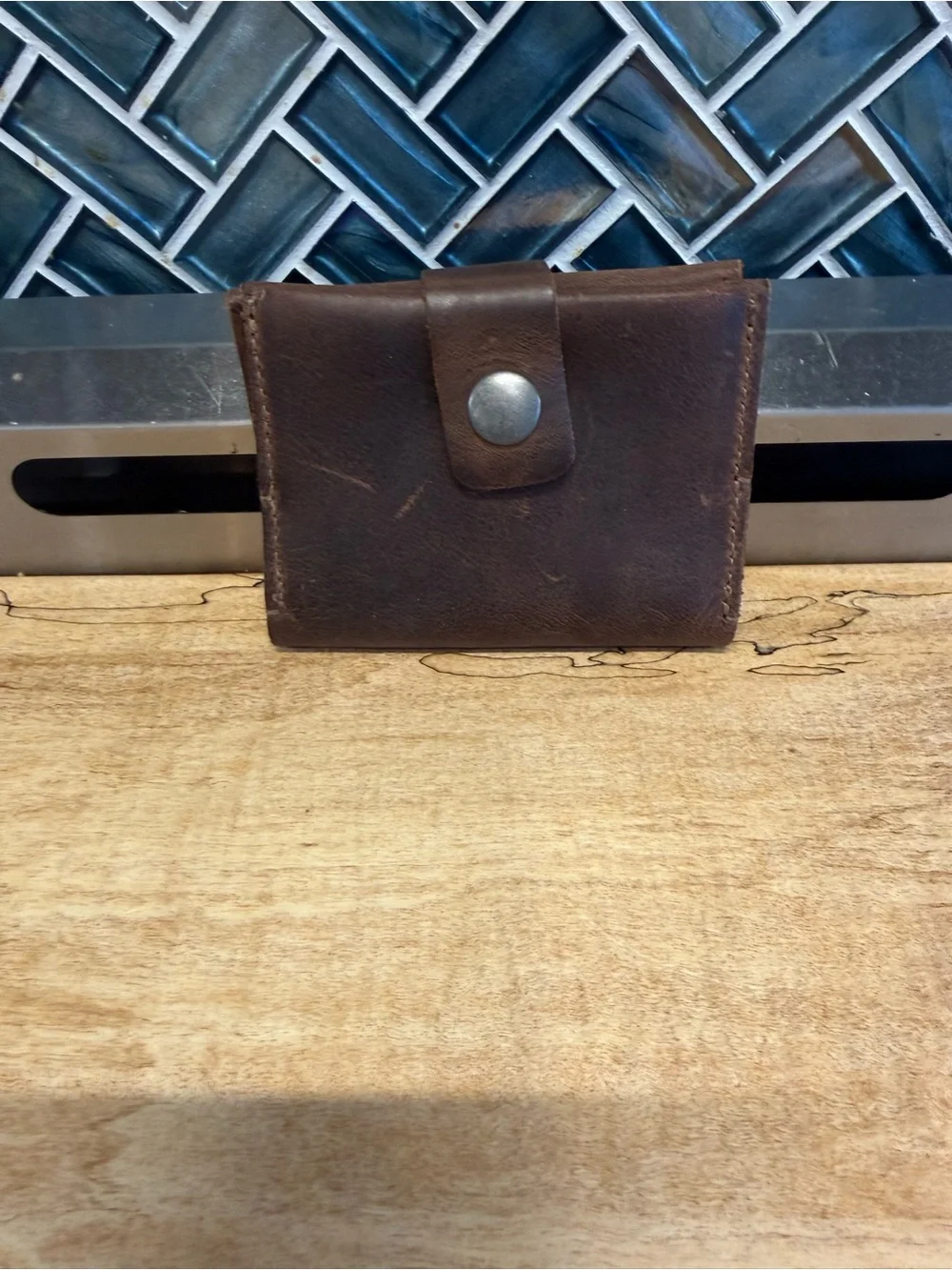 Classic Brown Leather Snap Card Wallet for Men